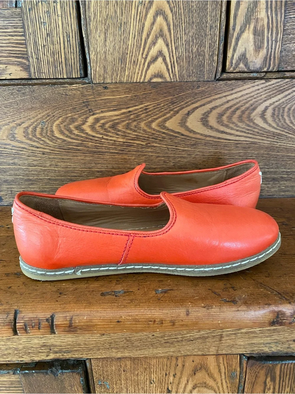 Charix Istanbul 35 5 orange leather slip on flats loafers handmade